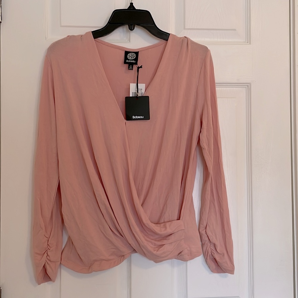 Bobeau Dusty Pink Faux Wrap Knit Top
